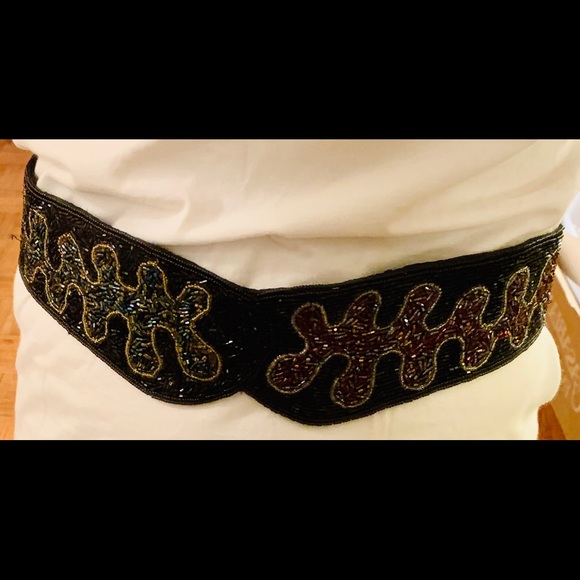 Vintage rare-black-beaded decorative evening belt
